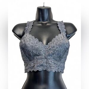 Felina Bra Womens Medium Bralette Wireless Unlined Racerback strectchy Lace Gray
